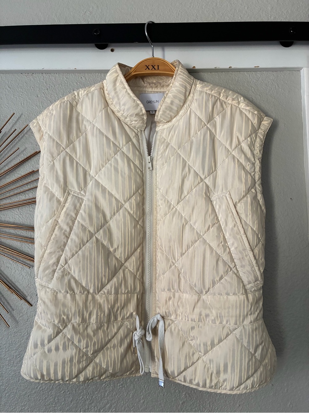 Greylin Cream Quilted Sleeveless Puffer Vest